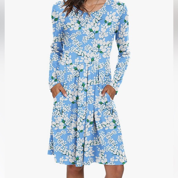 DouBCQ Women's Casual Long
Sleeve Flowy Pleated with a pockets Dress - Picture 1 of 8
